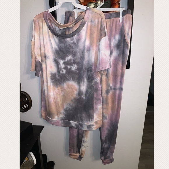 Grey/mauve Tie Dye Short Sleeve Tunic Top - Picture 13 of 14